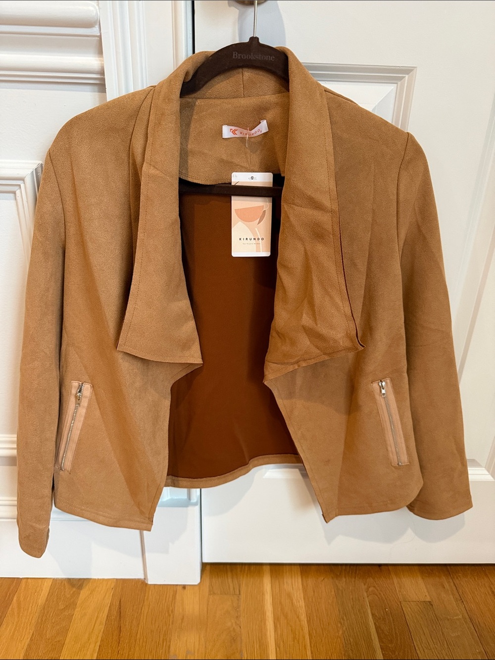 NWT - Kirundo Signature Camel/Tan Draped Suede Open-Front Jacket